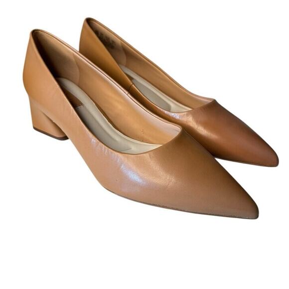 Franco Sarto NEW Racer Pointed Toe Block Heel Camel Tan Pumps Size 8 Leather - Picture 1 of 8